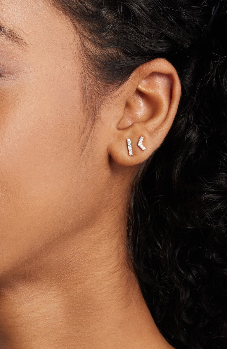 Nordstrom Set of 3 Cubic Zirconia Geometric Stud Earrings, Alternate, color, Platinum Plated