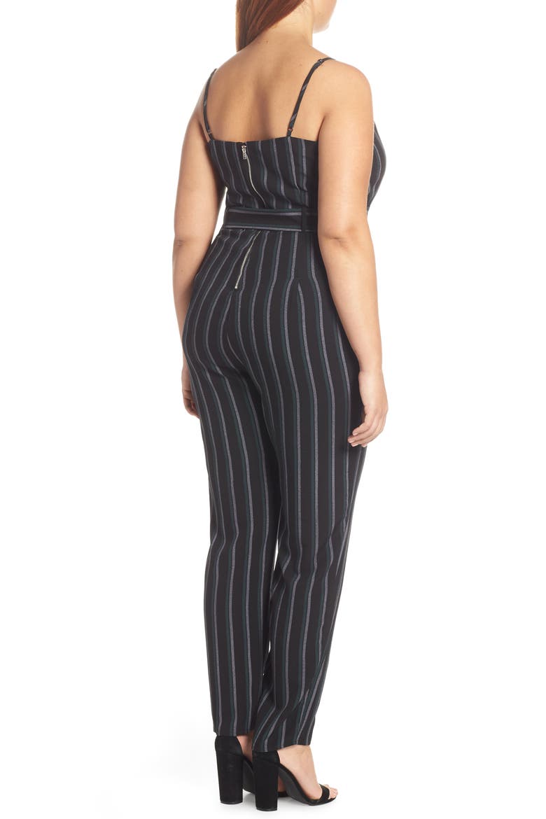 Keyhole Jumpsuit, Alternate, color, BLACK DOUBLE STRIPE