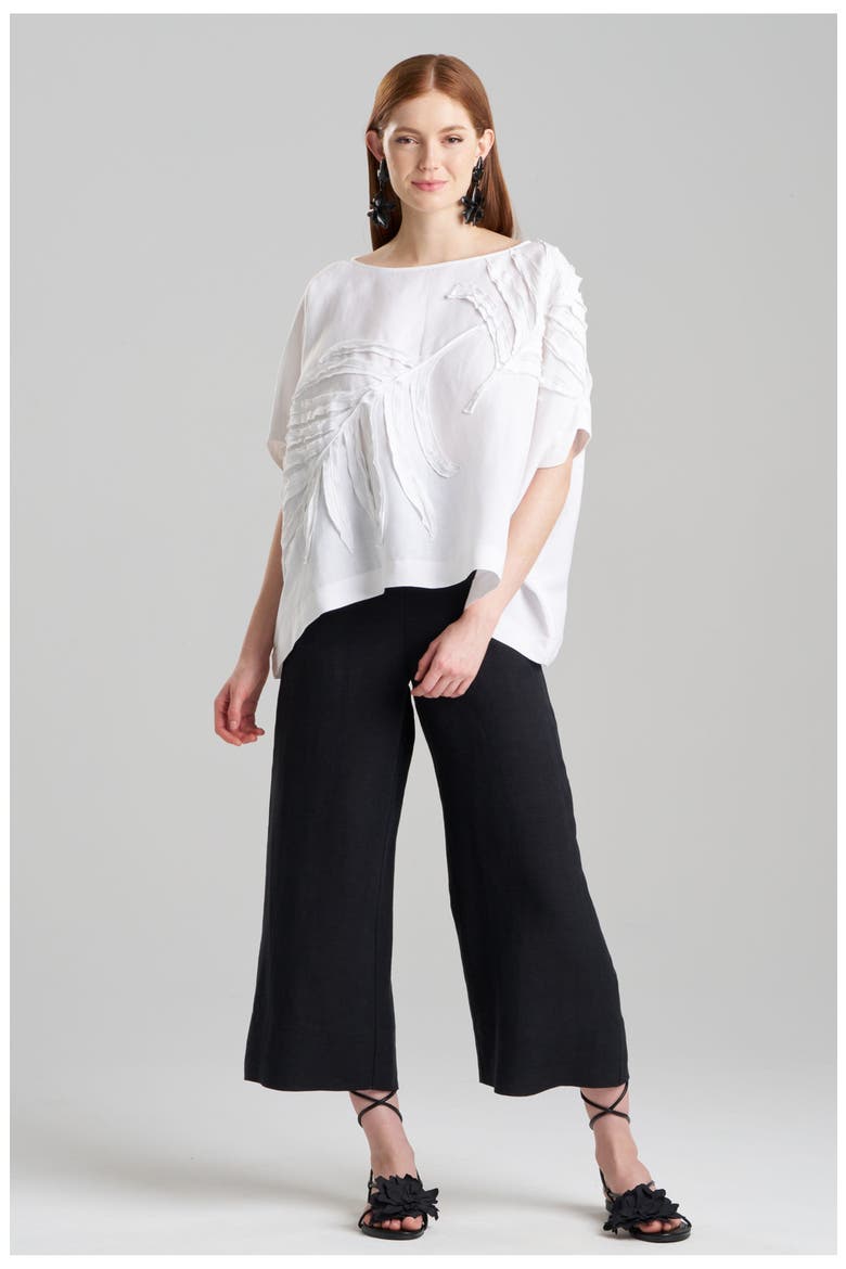 Embroidered Linen Caftan Top, Main, color, WHITE
