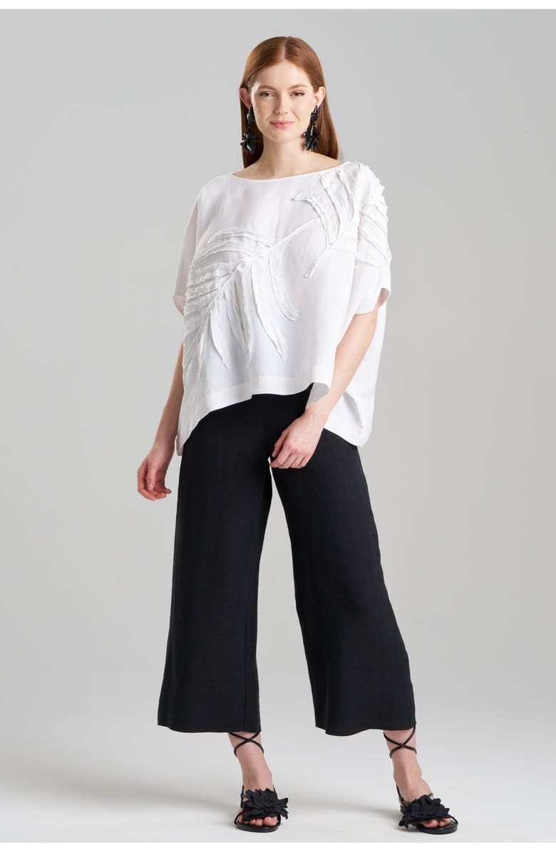 Natori Embroidered Linen Caftan Top, Main, color, White