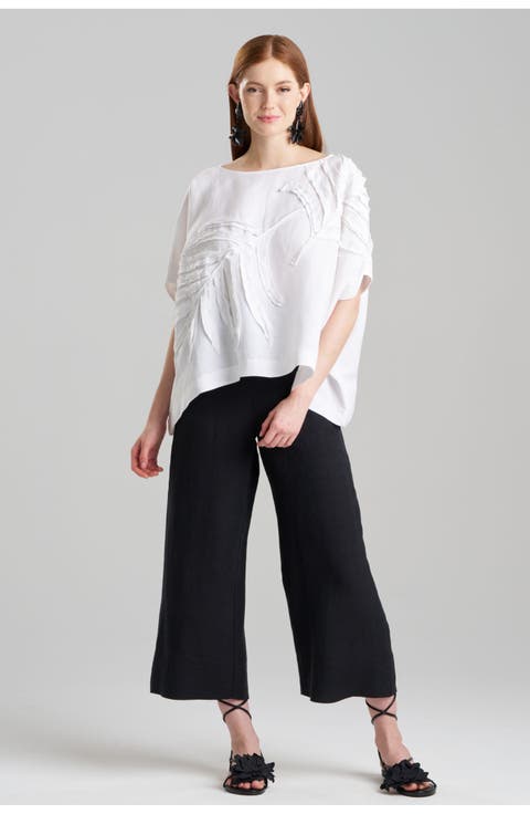 Embroidered Linen Caftan Top