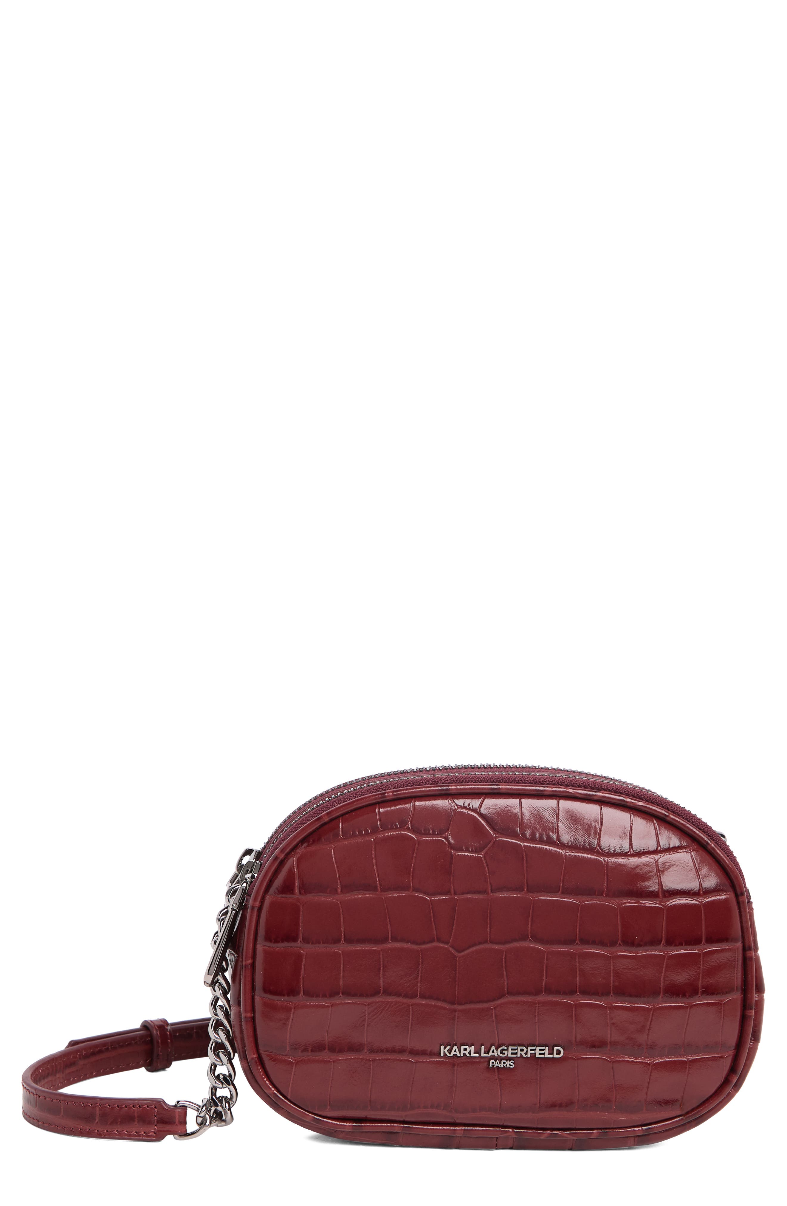 KARL LAGERFELD PARIS Croc Embossed Leather Crossbody Bag, Main, color, 