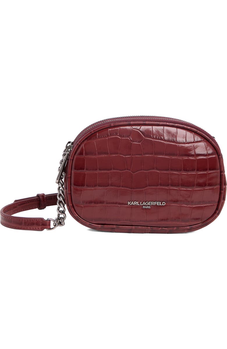 KARL LAGERFELD PARIS Croc Embossed Leather Crossbody Bag, Main, color,