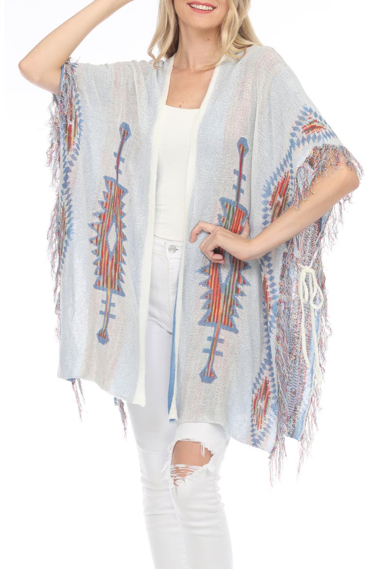 Fringe Open Front Ruana, Main, color, WHITE