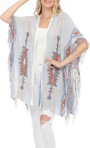 RAIN AND ROSE Fringe Open Front Ruana