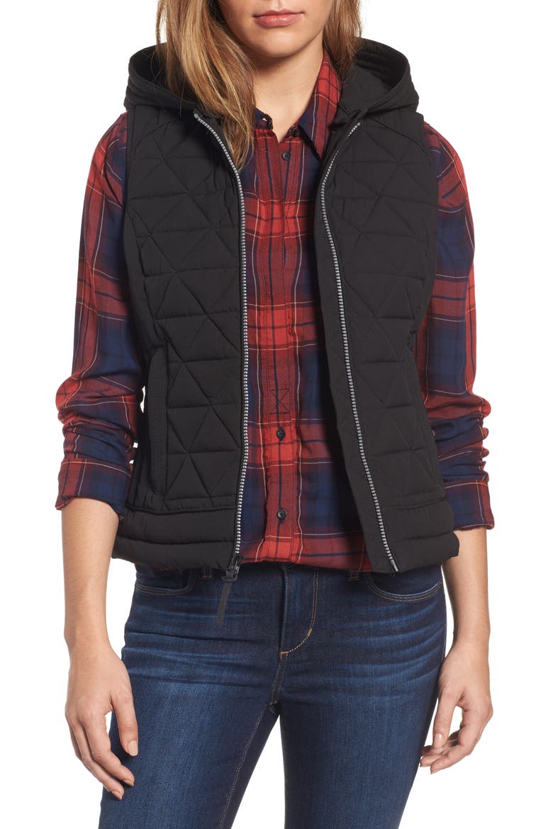 Sage Hooded Quilted Vest, Main, color, BLACK