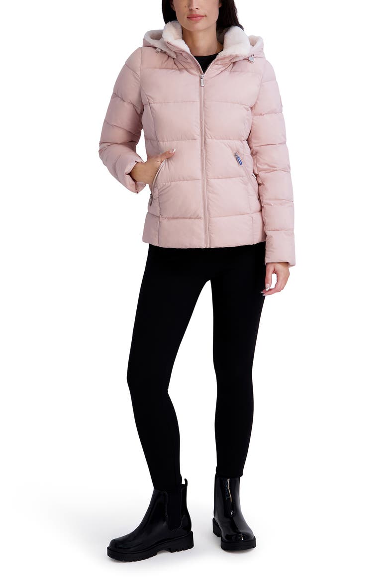 Water Resistant Hooded Faux Fur Lined Puffer Jacket, Alternate, color, LIGHT PINK