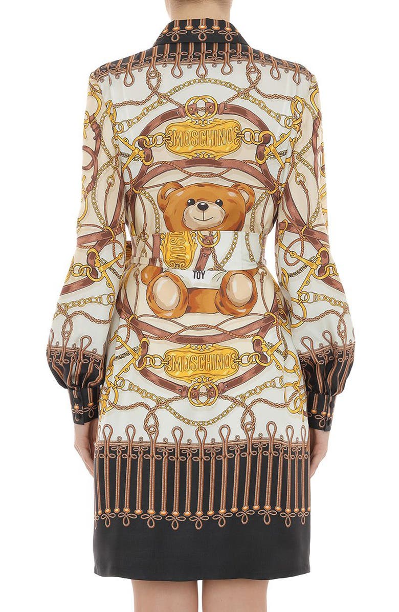 Moschino Long Sleeve Silk Twill Dress, Alternate, color, 