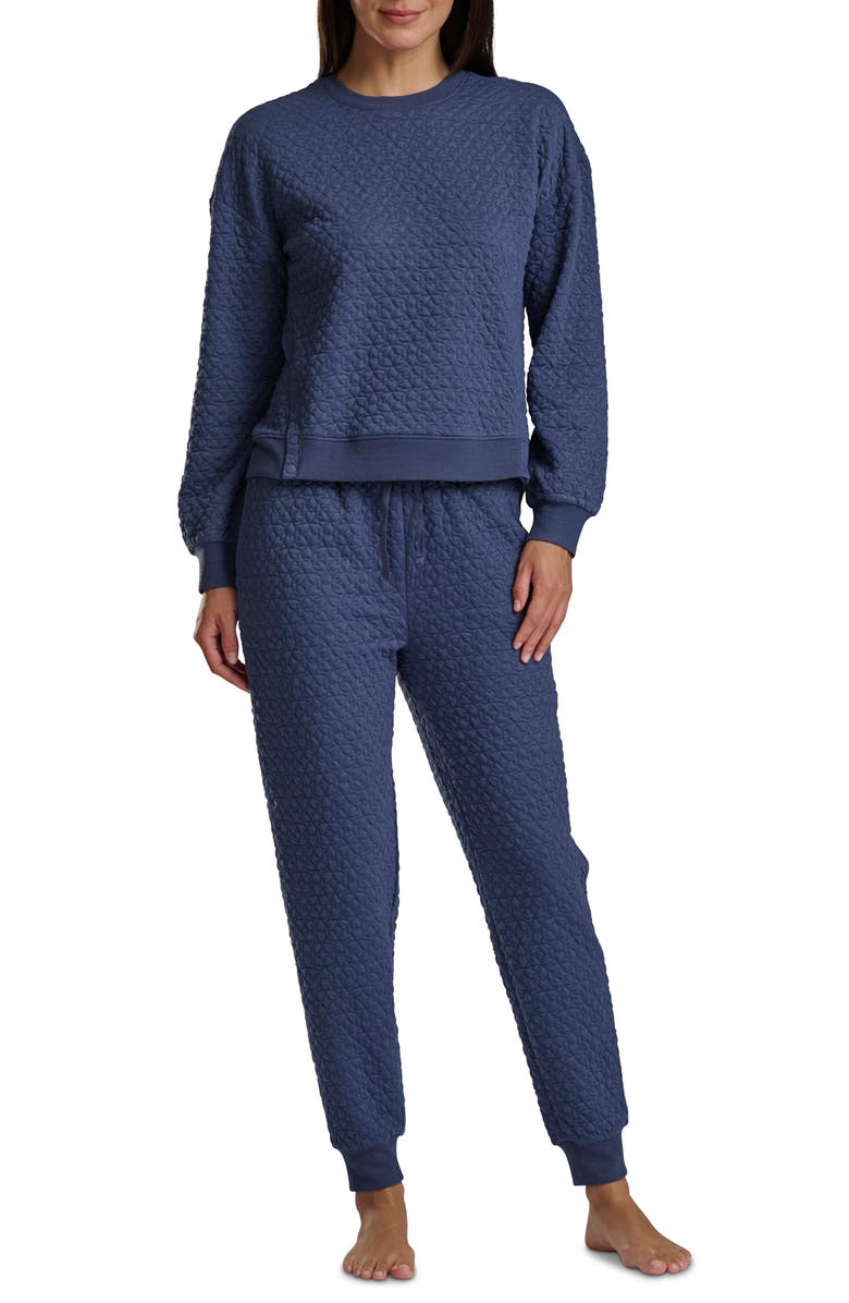 Splendid Heart Stitched Pullover & Jogger Pajamas, Main, color, Navy Quilted Heart
