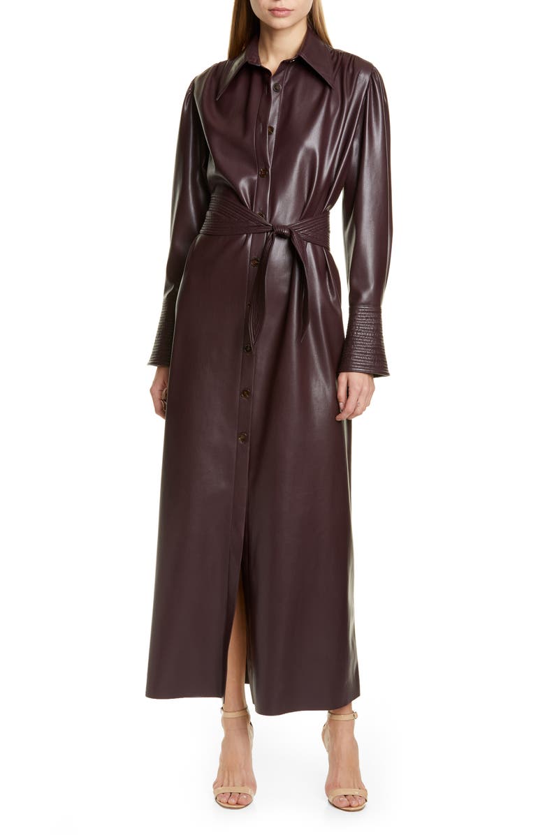 Nanushka Rosana Long Sleeve Faux Leather Shirtdress, Main, color,