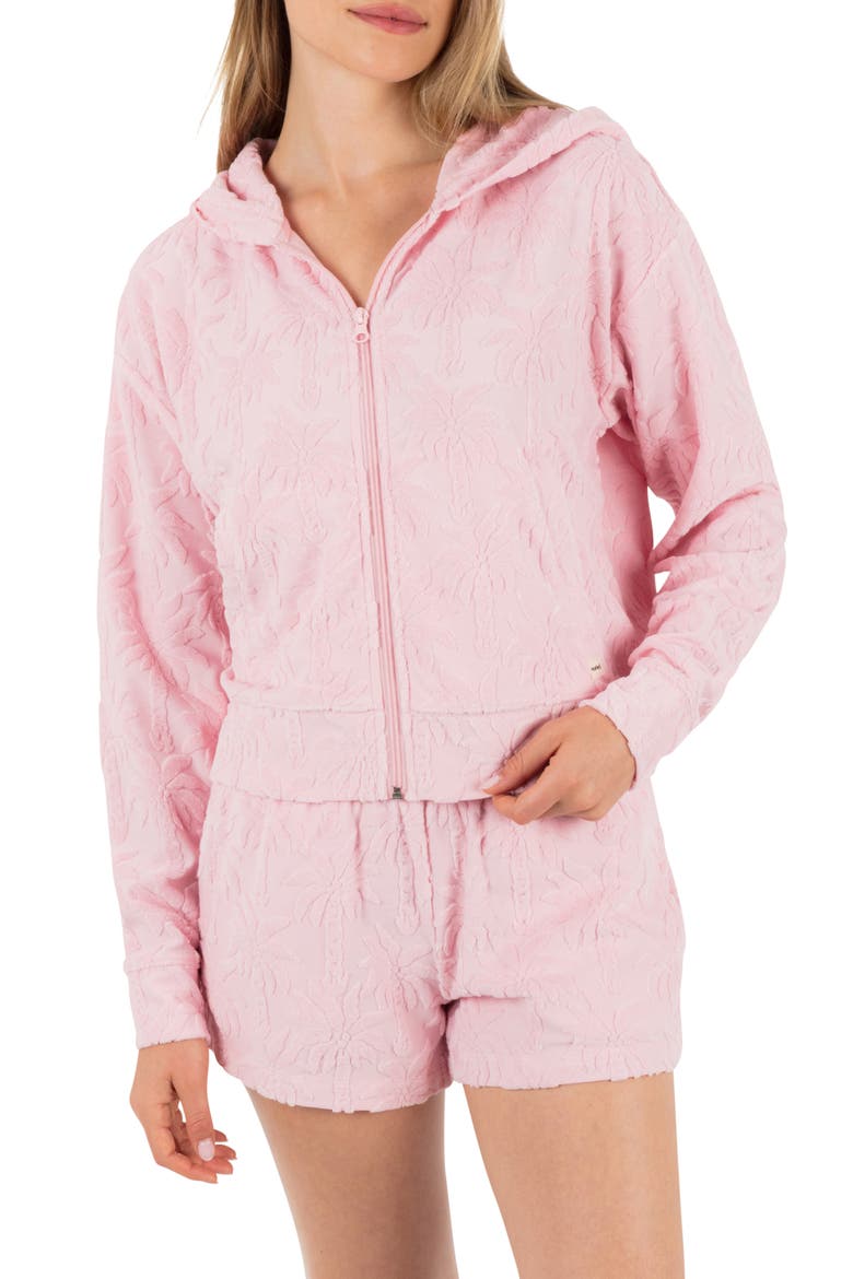 Castaway Palms Full Zip Crop Hoodie, Main, color, SUNRISE PINK