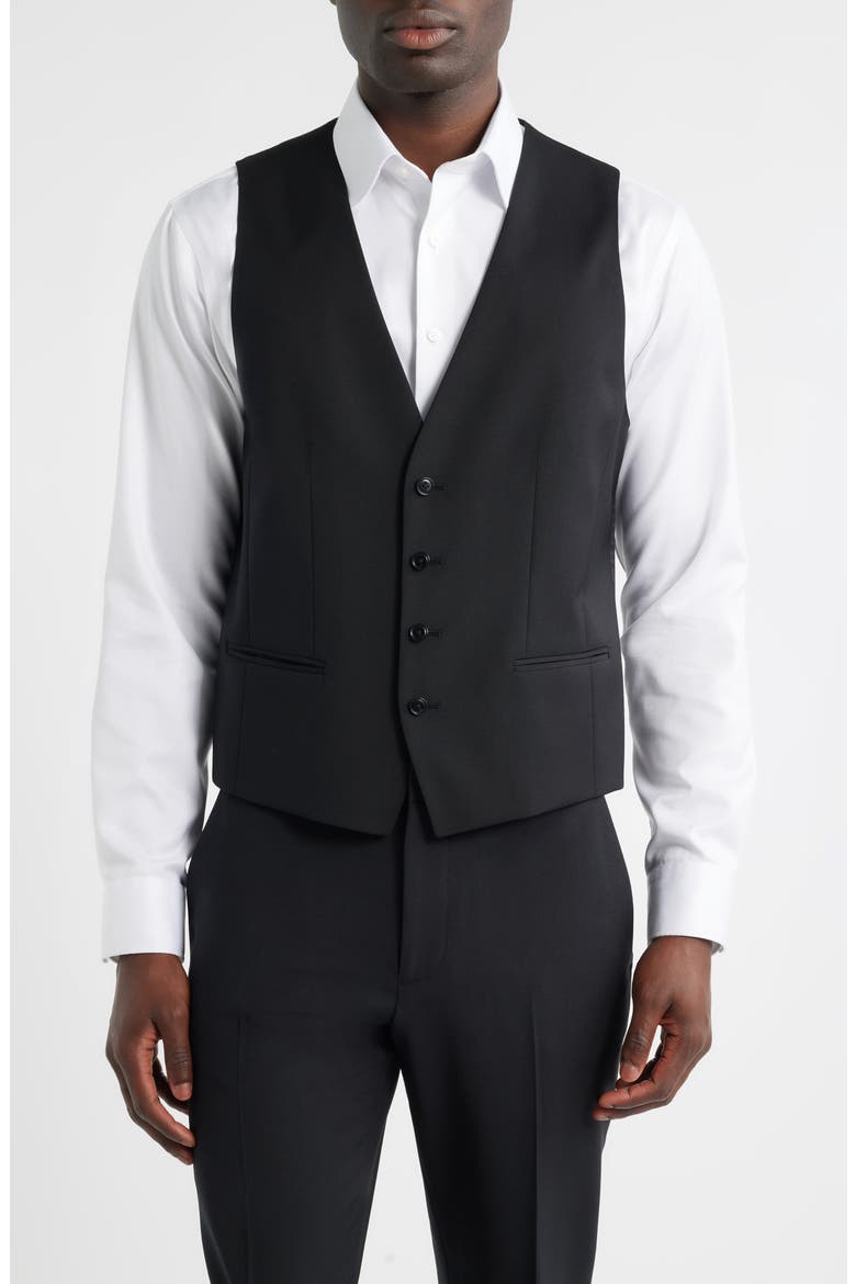 Houston Slim Fit Dark Navy Virgin Wool Suit Vest, Main, color, BLACK