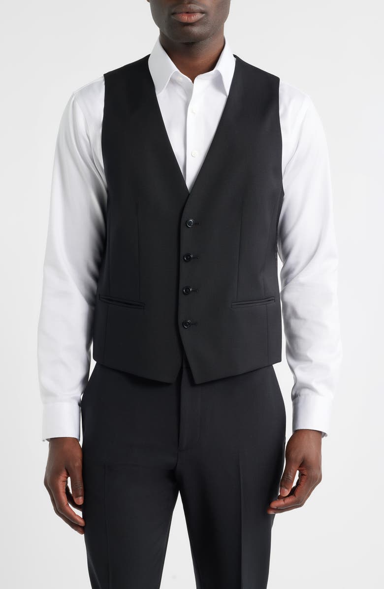 BOSS Houston Slim Fit Black Virgin Wool Suit Vest, Main, color, Black