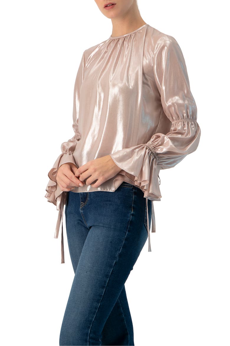 Straight Metallic Sheer Blouse, Alternate, color, Dusty Pink