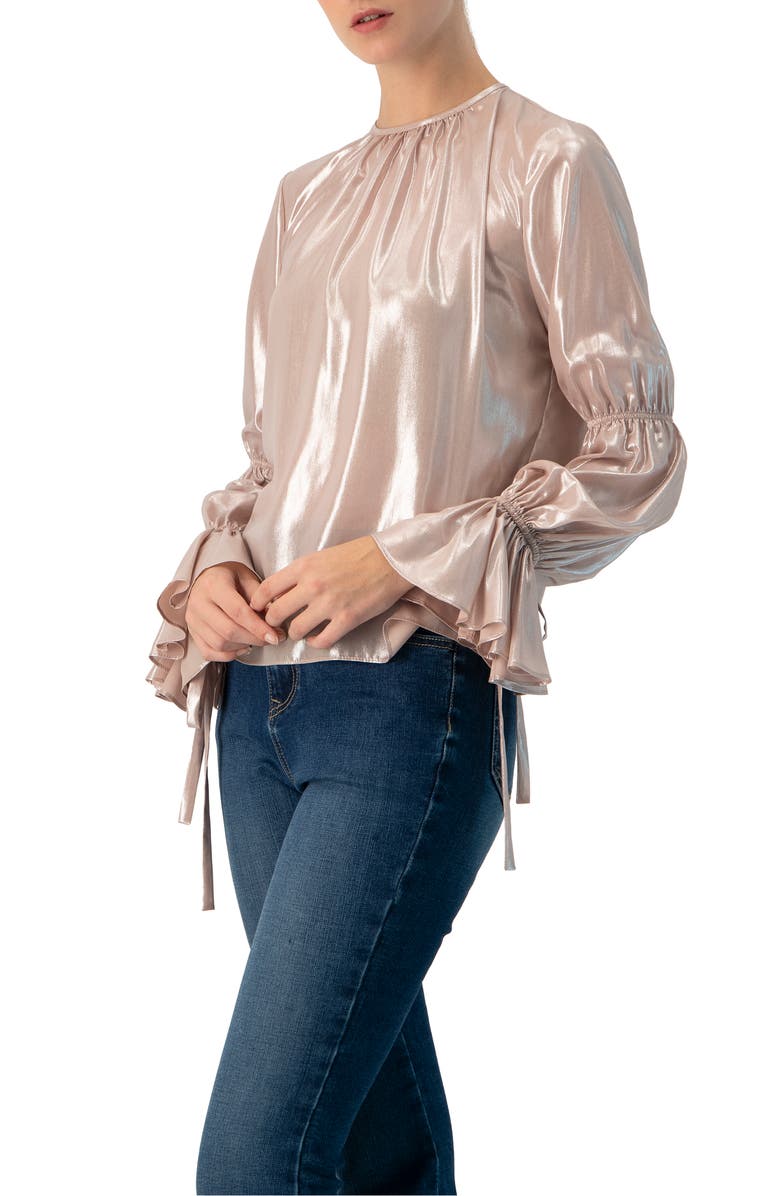 IVONNE Straight Metallic Sheer Blouse, Alternate, color, Dusty Pink