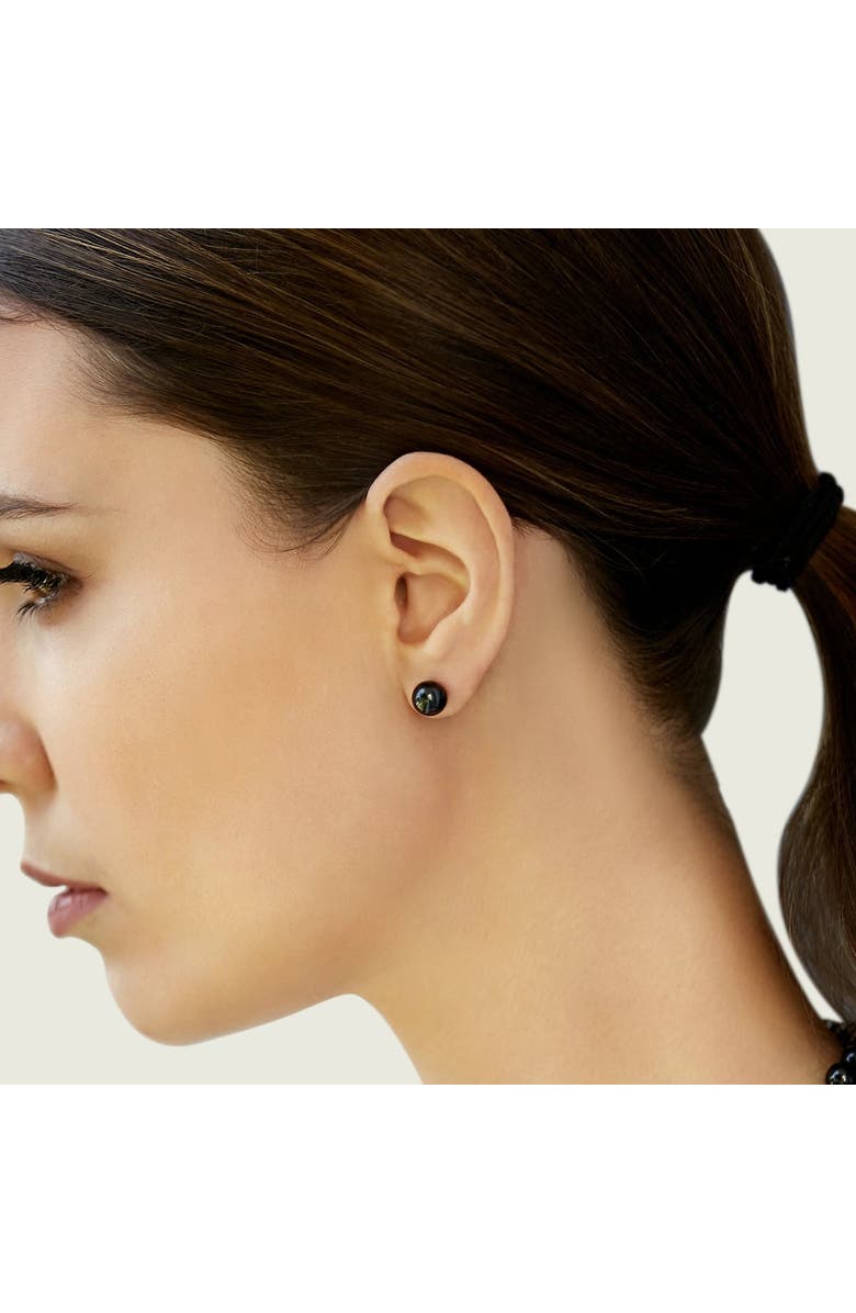 The Pearl Source Akoya Round Pearl Stud Earrings 7.5-8mm, Alternate, color, Black Pearl - Yellow Gold