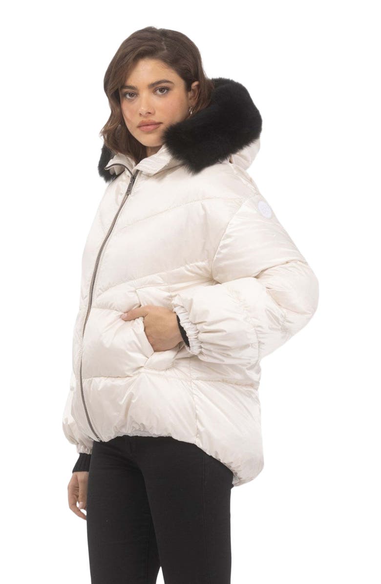 GORSKI Apres-Ski High-Low Jacket With Detachable Trim, Alternate, color, Champagne/Black