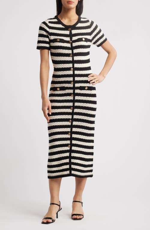 Zoe And Claire Stripe Midi Sweater Dress In Black