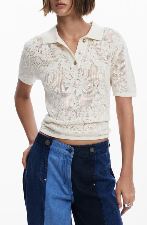 Desigual Openstitch Short Sleeve Polo In Light Beige