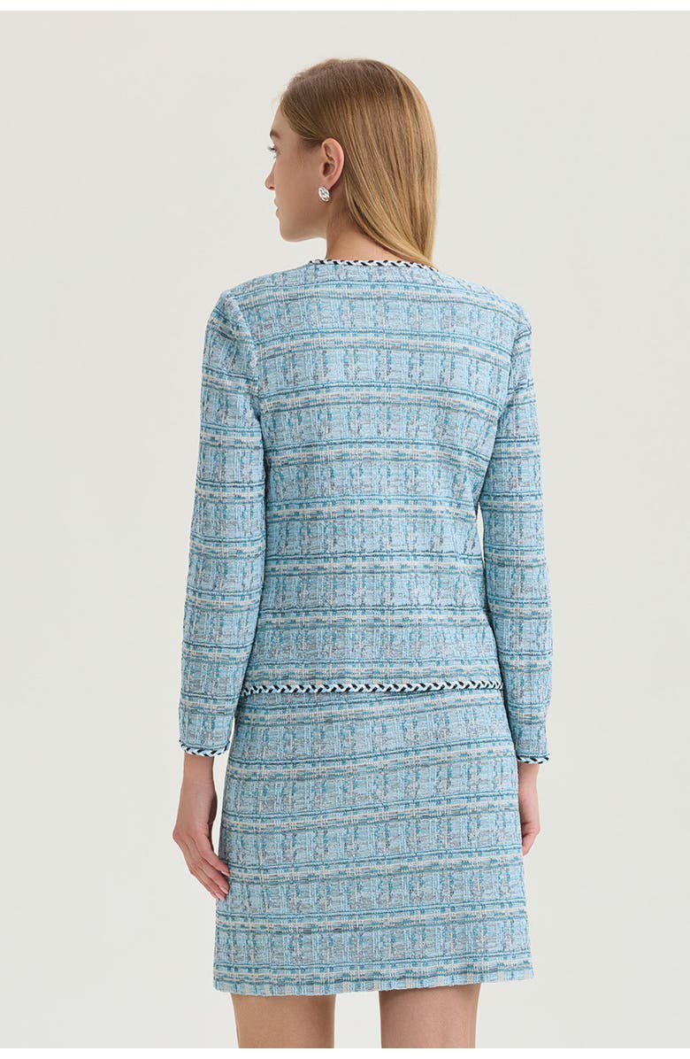 Ming Wang Heritage Braided Trim Tweed Knit Jacket, Alternate, color, Serene/Nebula/Lime/Blk/Wht