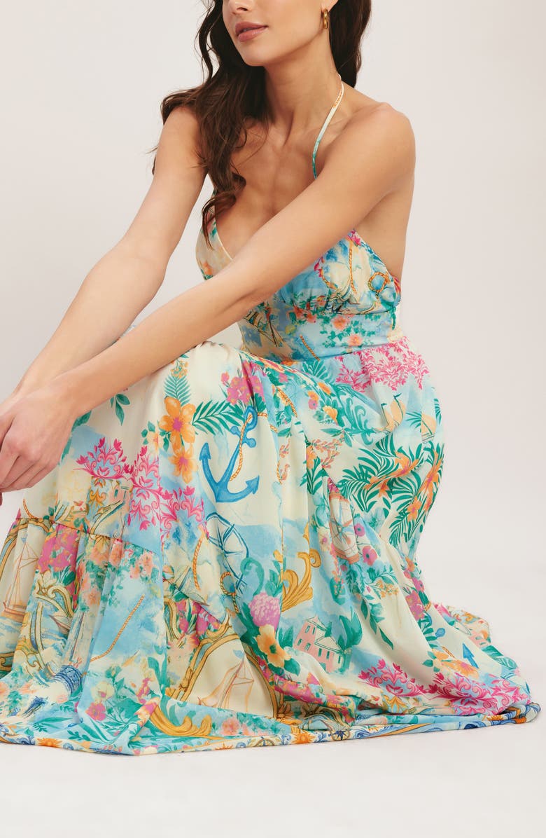 FLYING TOMATO Print Halter Maxi Dress, Alternate, color, Ivory Multi