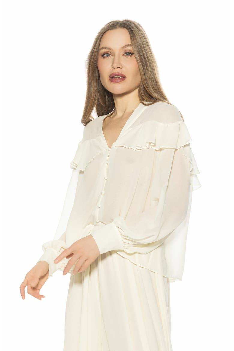 Solace Ruffle Long Sleeve Button-Up Top, Alternate, color, IVORY
