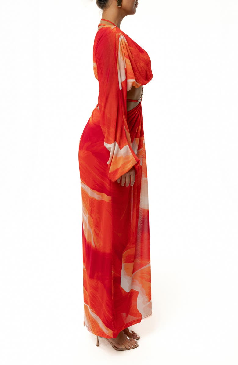 JLUXLABEL Hera Drape Cutout Long Sleeve Maxi Dress, Alternate, color, Red