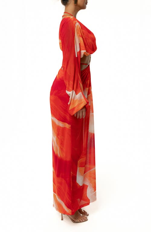Jluxlabel Hera Drape Cutout Long Sleeve Maxi Dress In Red