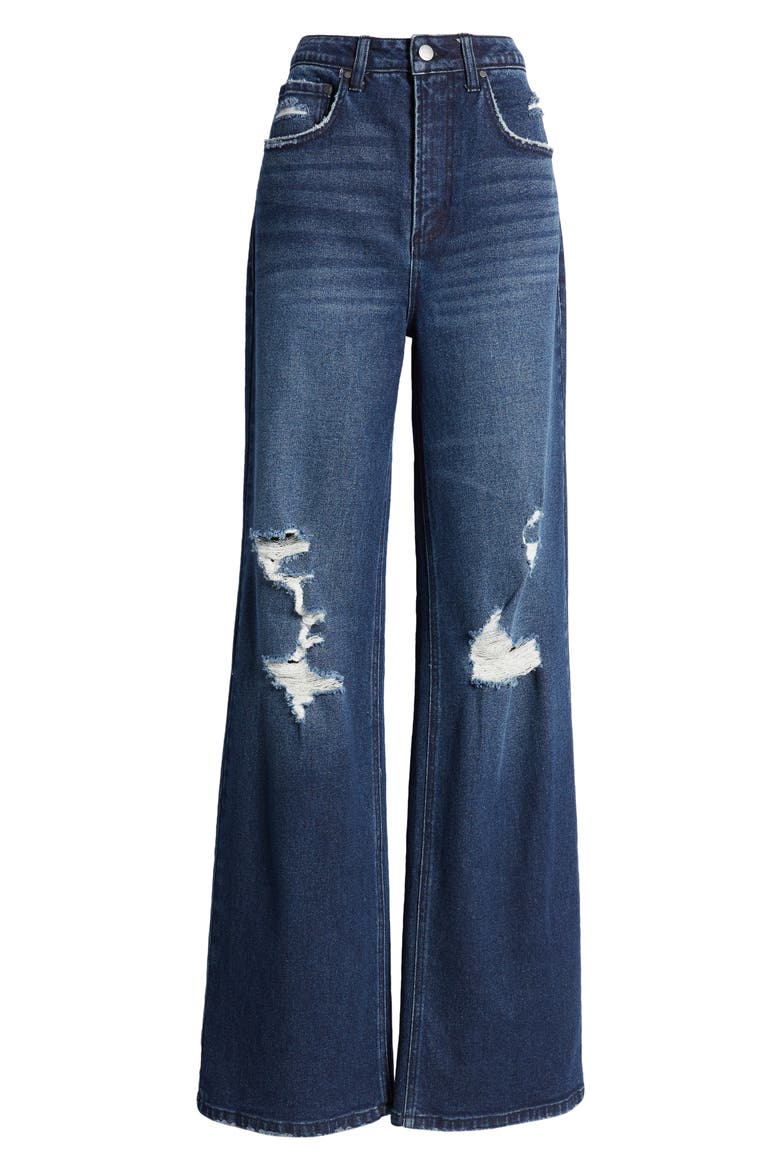 High Waist Distressed Wide Leg Jeans, Alternate, color, DARK SUNLAND WASH