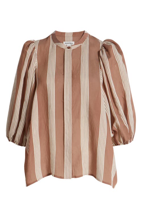 Nordstrom Stripe Puff Shoulder Shirt In Brown- Ivory Delray Stripe