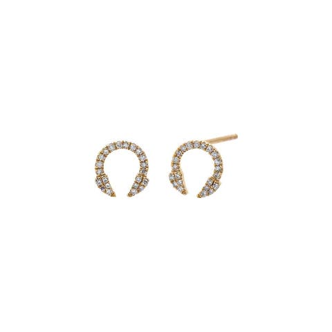Diamond Pave Horn Stud Earring 14K