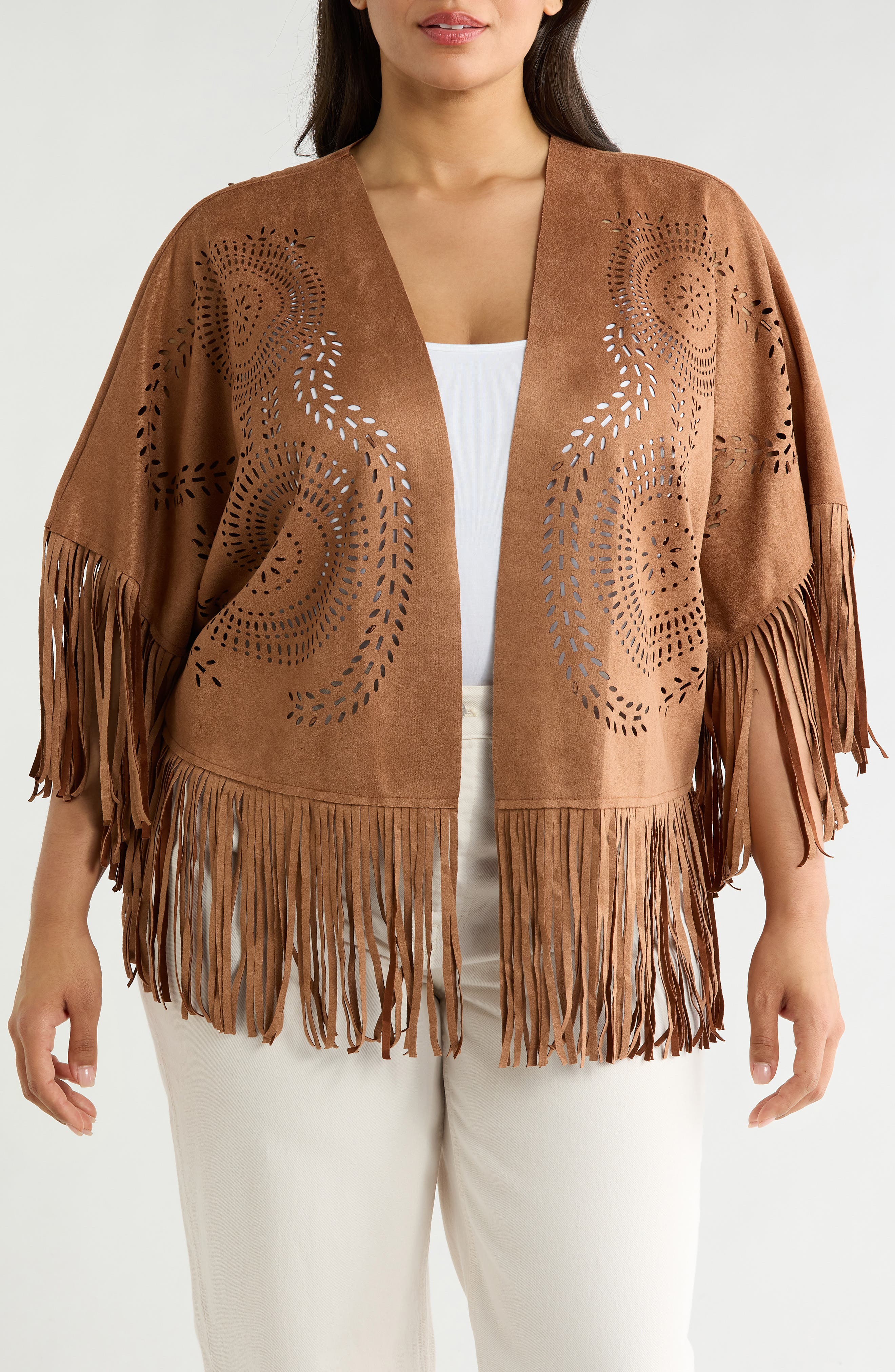 Forgotten Grace Faux Suede Fringe Topper