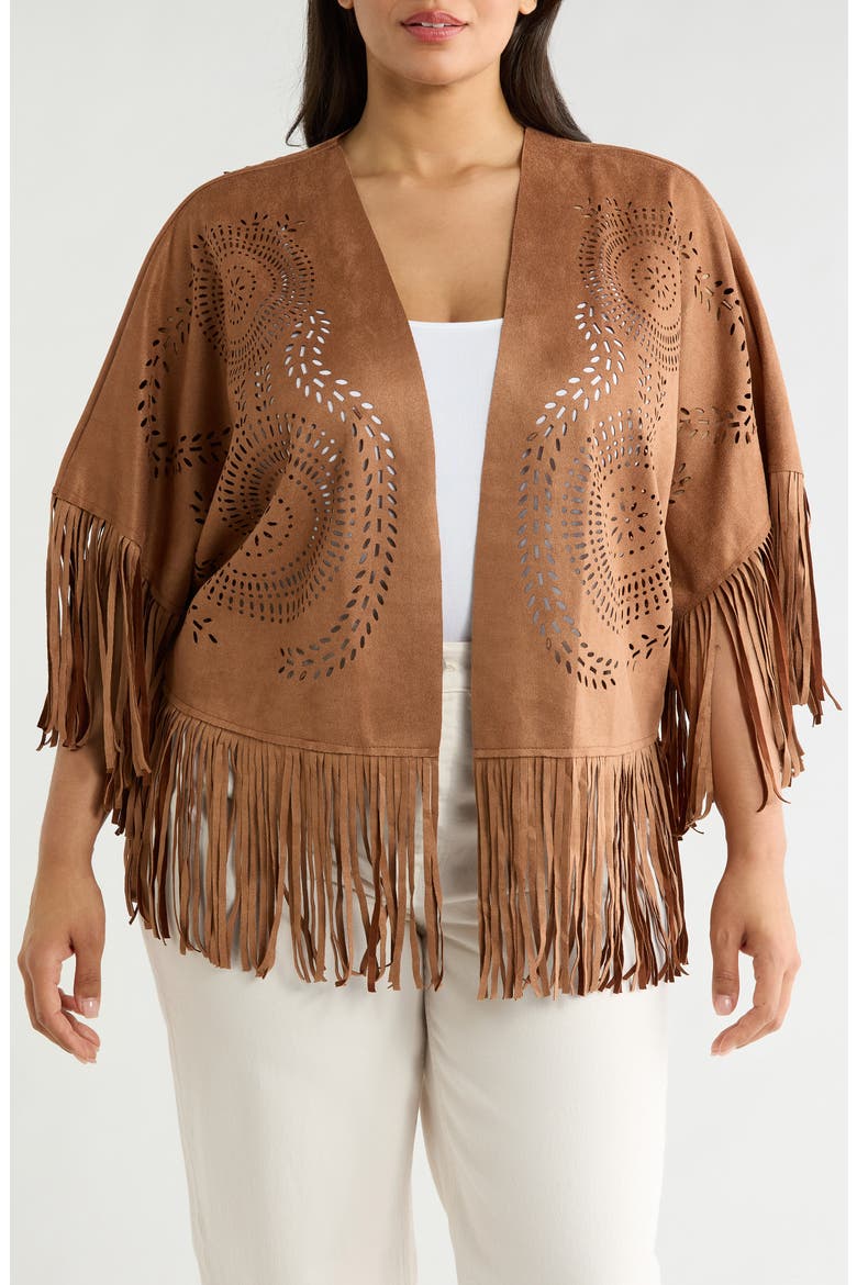 Faux Suede Fringe Topper, Main, color, CAMEL