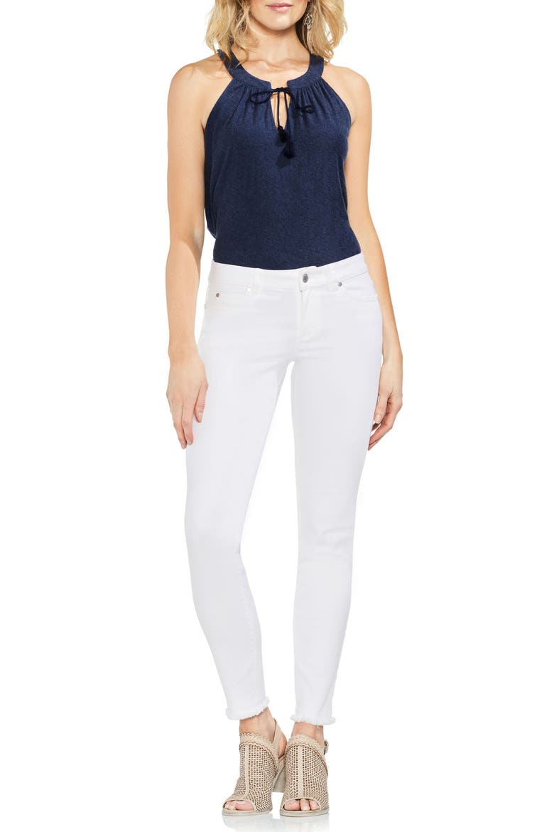 Fray Hem Skinny Jeans, Alternate, color, ULTRA WHITE