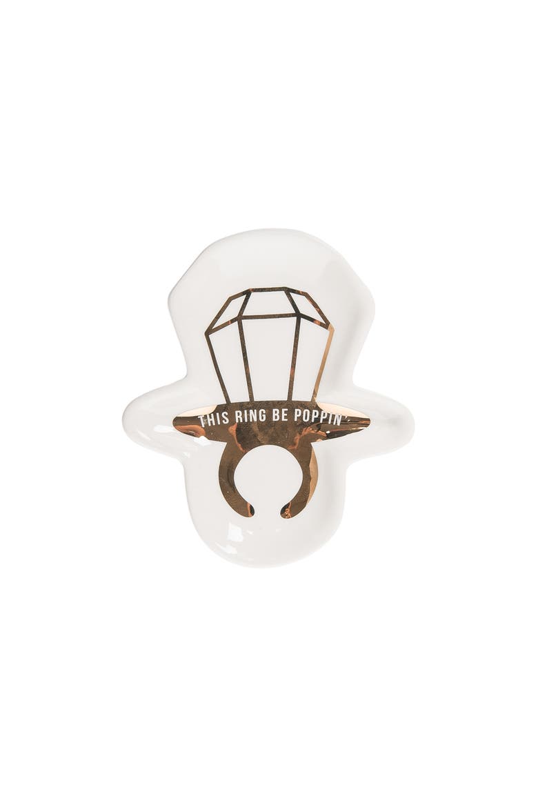 This Ring Be Poppin Trinket Tray Ceramic White, Main, color, White