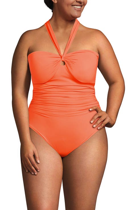 Plus Size Slender Suit Multi-Way Bandeau High Leg One Piece Swimsuit