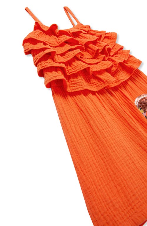 Peek Aren't You Curious Kids' Ruffle Cotton Gauze Romper In Orange