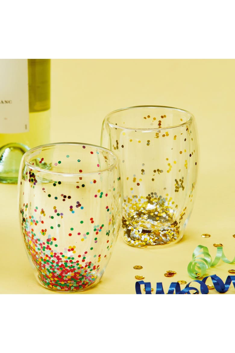 Confetti Double Wall Stemless Wine Glasses Gold Drinkware, Alternate, color, Gold