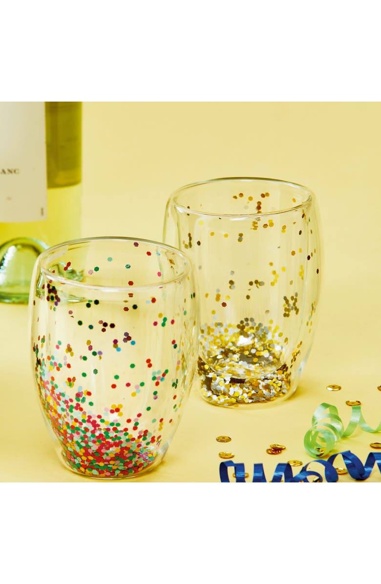 tag Confetti Double Wall Stemless Wine Glasses Gold Drinkware, Alternate, color, Gold