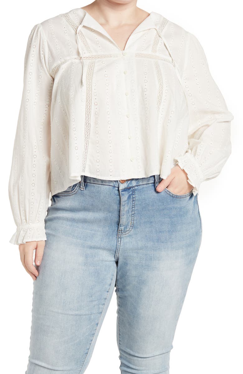 Treasure & Bond Shiffly Tie Neck Eyelet Top, Main, color,