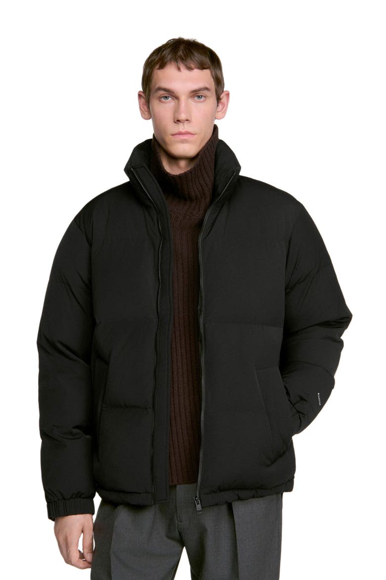 Zip-up tech fabric puffer jacket, Alternate, color, Carbon black