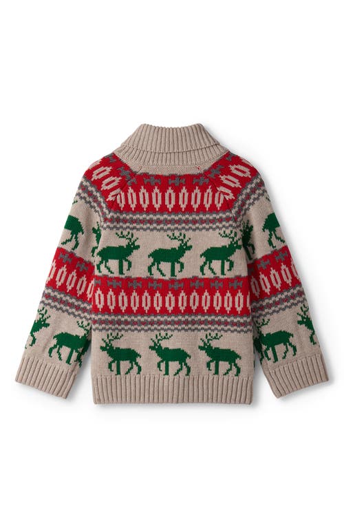 Hatley Fair Isle Winter Elk Cotton Blend Shawl Collar Sweater In Gray