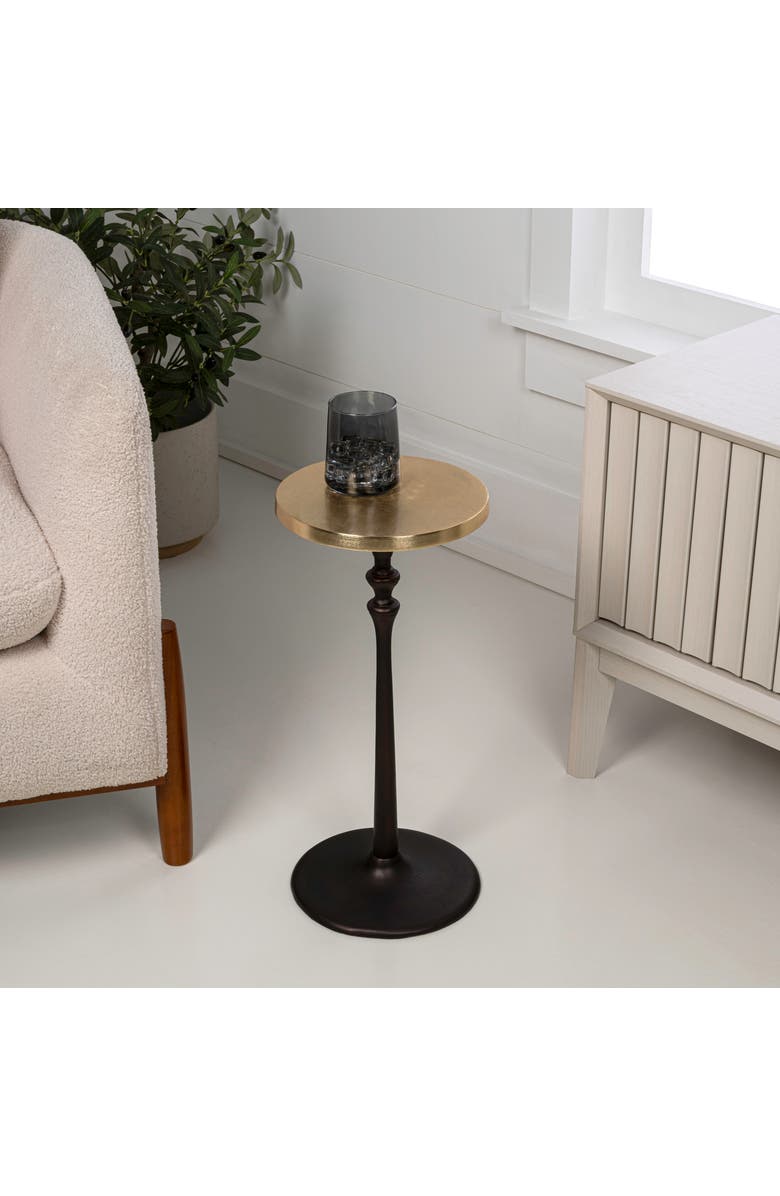 JONATHAN Y Lulu 19.5" Art Deco Classic Pedestal Round Metal Drink Table and Decorative End Table, Alternate, color, Oil Rubbed Bronze/Gold