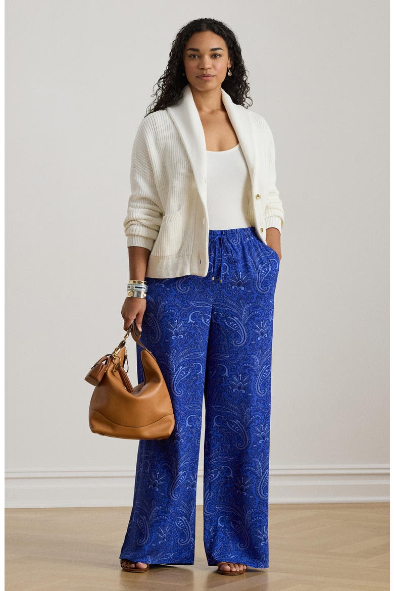 Floral Print Wide Leg Pants, Alternate, color, BLUE/ MULTI