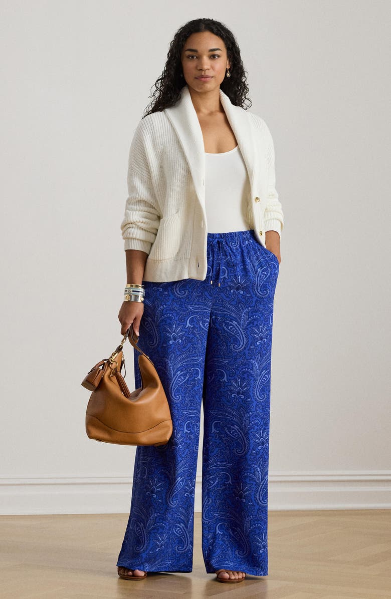 Lauren Ralph Lauren Floral Print Wide Leg Pants, Alternate, color, Blue/ Multi