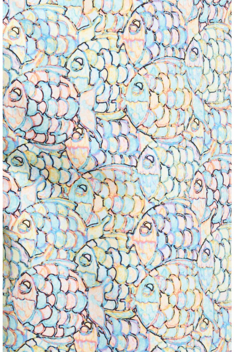 'Abstract Fish' Print Swim Trunks, Alternate, color, YELLOW