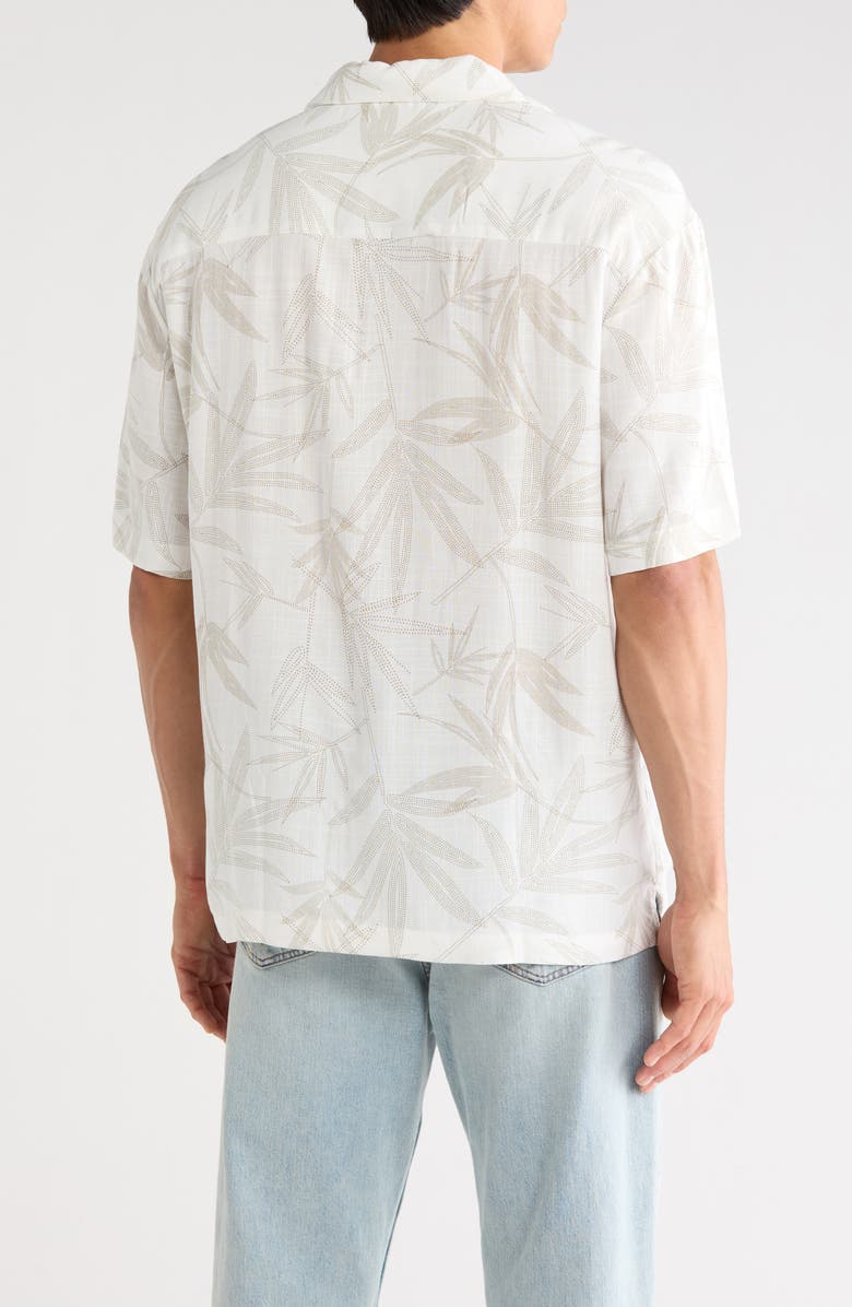 DENIM AND FLOWER Relaxed Fit Palm Print Camp Shirt, Alternate, color, Off White