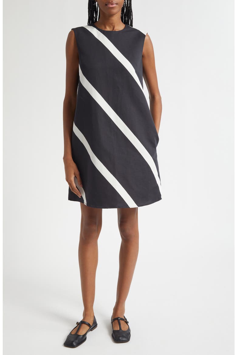 Sopiva Basso Cotton & Linen Shift Dress, Main, color, BLACK, OFF WHITE