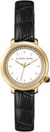 Alfred Sung Three-Hand Quartz Crystal Bezel Leather Strap Watch, 29mm