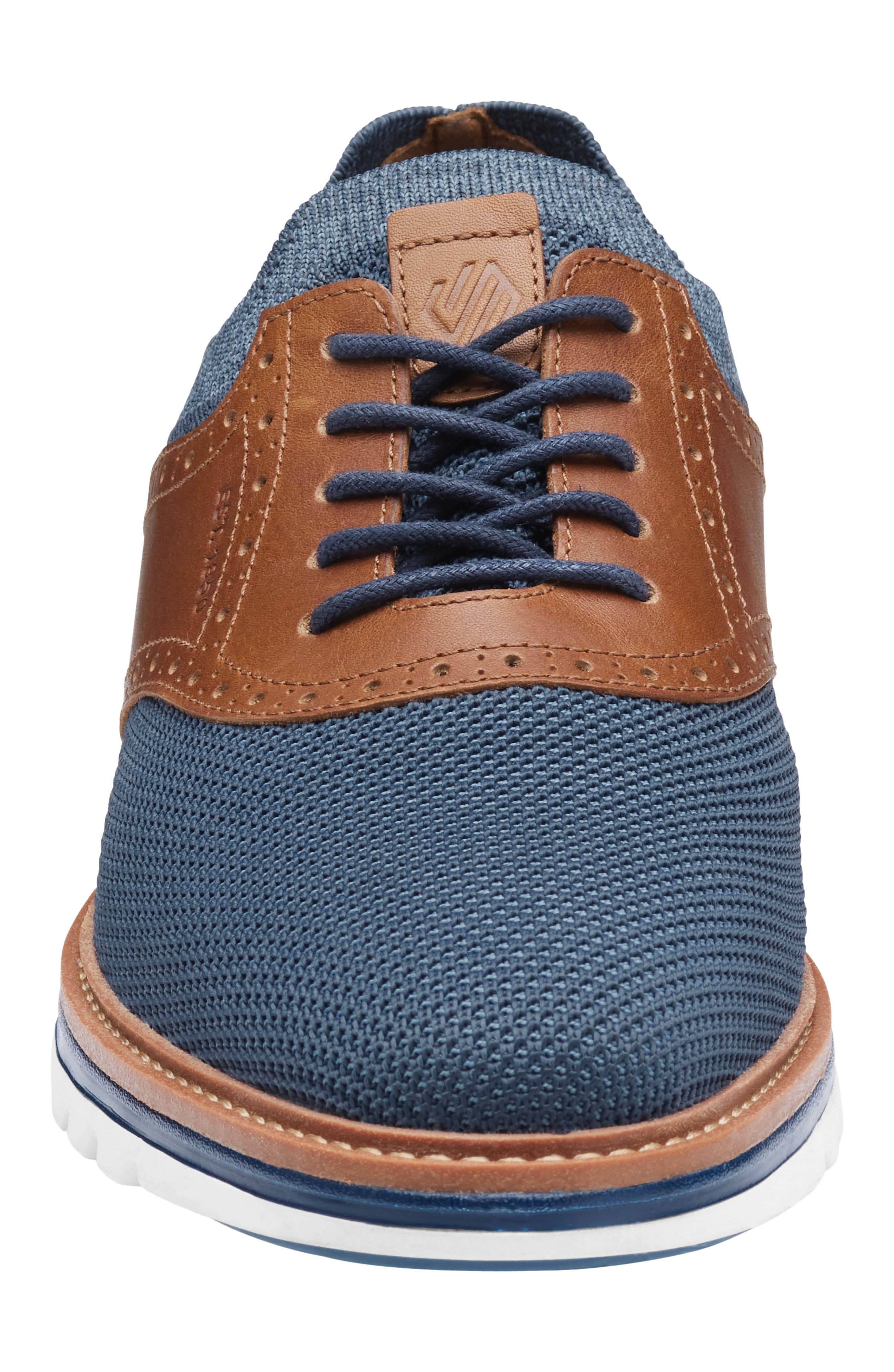 Braxton Knit Saddle Shoe, Alternate, color, NAVY KNIT/ COGNAC FULL GRAIN